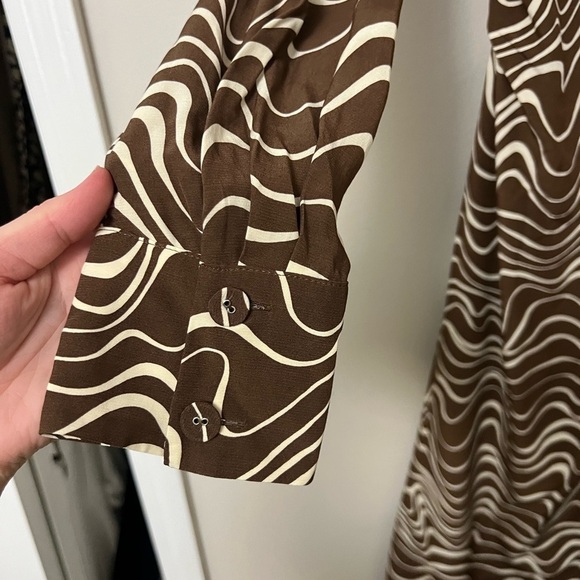&otherStories chocolate brown Abstract Print Long Sleeve Midi wrap Dress size 2 - Picture 7 of 12